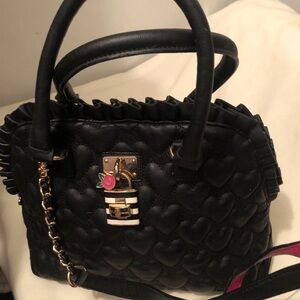 Betsey Johnson Quilted Satchel.  Patterned Fabric. Callout